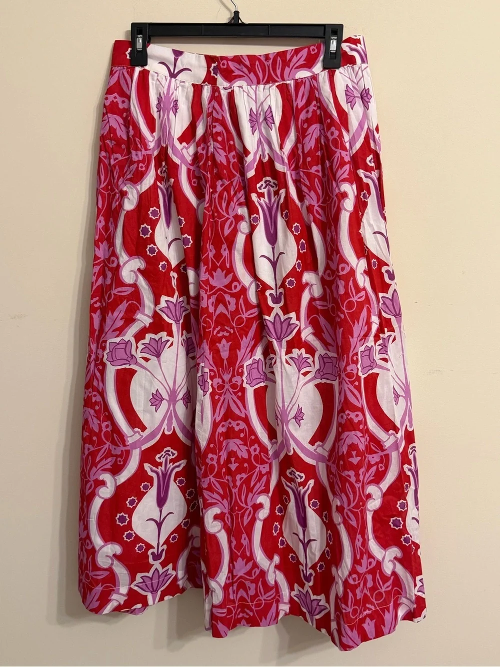 Beyond By Vera Ana  Red Floral Maxi Skirt with Flowing Silhouette